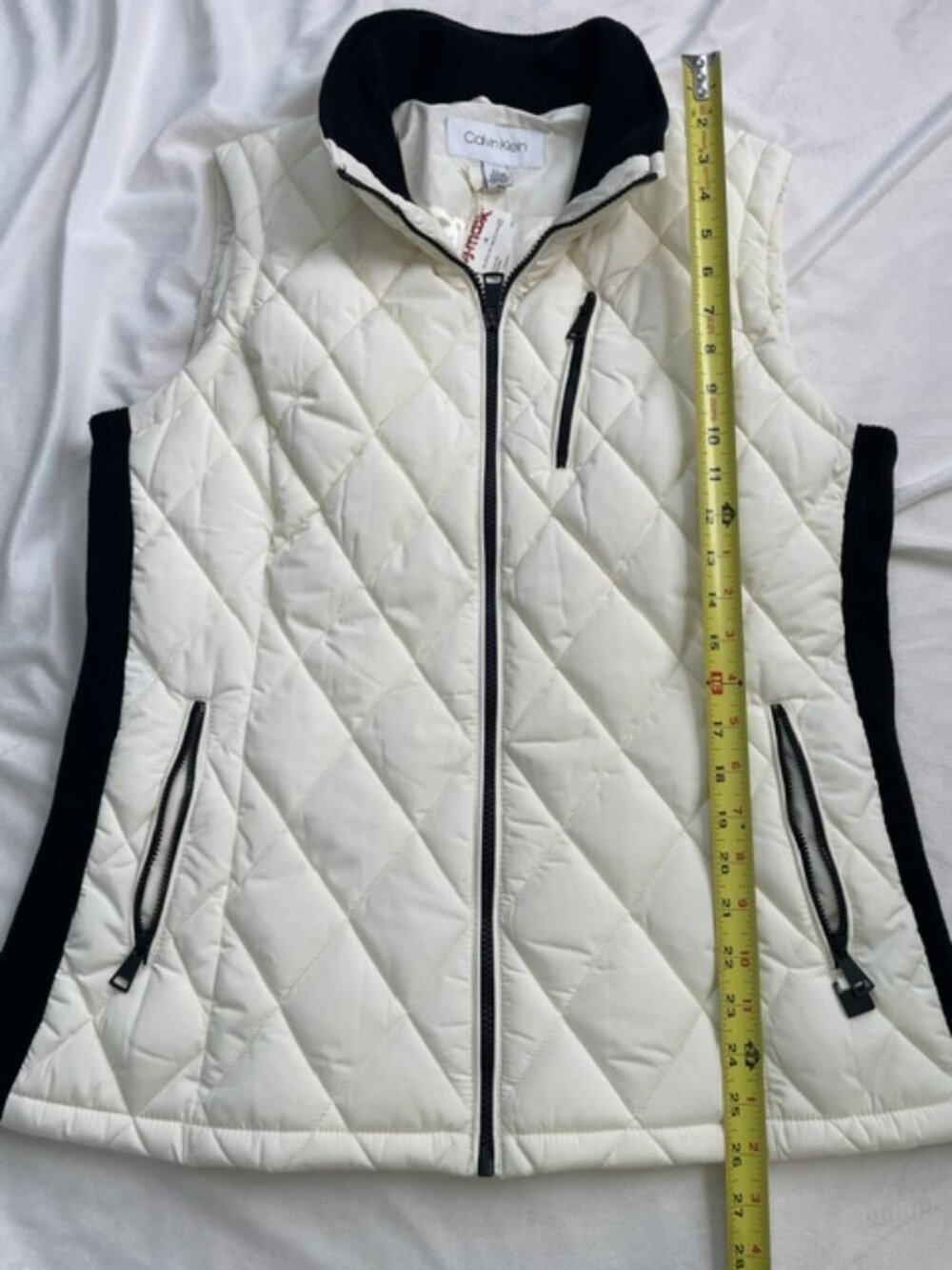 Calvin Klein Women's Quilted White Vest with Black Trim, White Black,  Size L - Picture 7 of 8